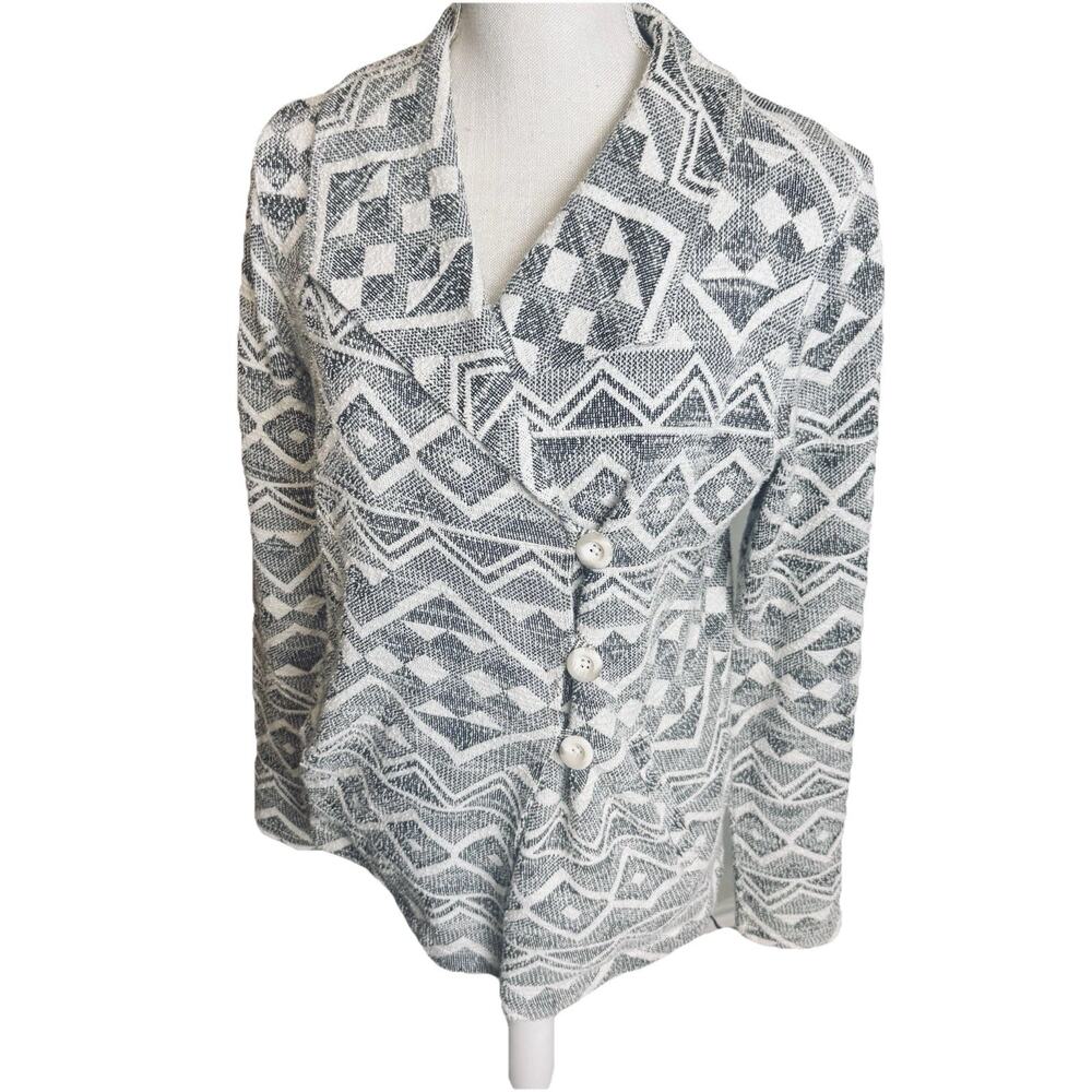 Lucky‎ Brand Women’s Aztec Tribal Knit Jacket Blazer sz S grey cream